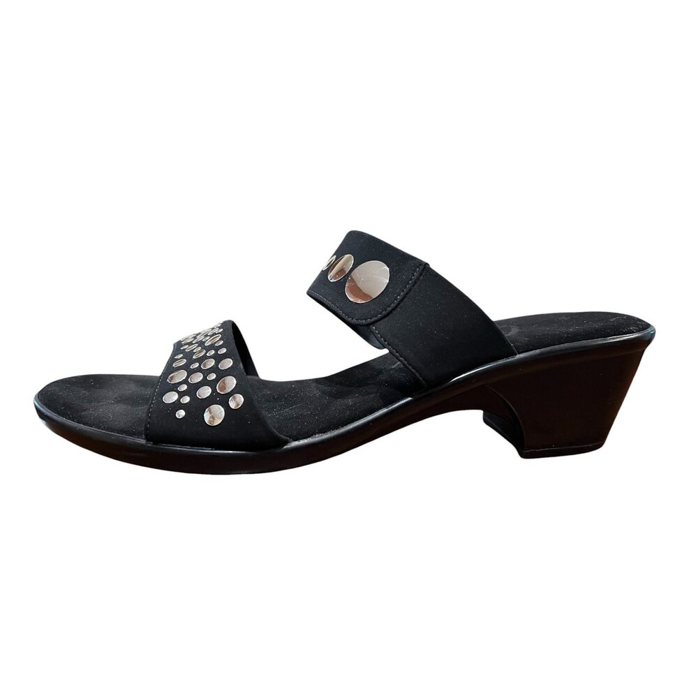 Onex Sonic Black w Silver Dots Comfort Slide Sandals Heels  US 8  Summer Vacay - Picture 3 of 13